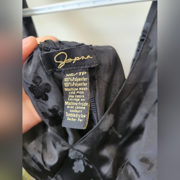 Japna Black Floral Satin V-Neck Mini Dress - Picture 5 of 5